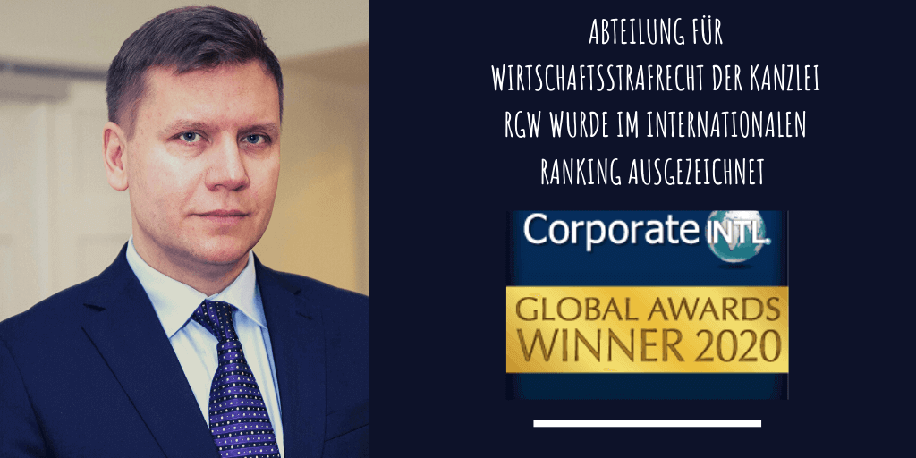 Die Anwaltskanzlei des Jahres für Wirtschaftsstrafrecht in Polen – Corporate INTL Awards 2020